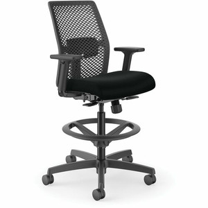 HON Ignition ReActiv Low-Back Task Stool - Black Seat Color - Molded Foam, Fabric Seat Material - Charcoal Back Color - Black Frame Color - Low Back Product Image 