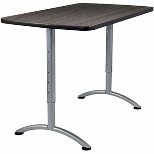 Iceberg Walnut Top Sit-to-Stand Table - Thermofused Melamine (TFM) Rectangle Top - Arch Base - 2 Legs - Height Adjustable - 36" to 42" Adjustment Product Image 