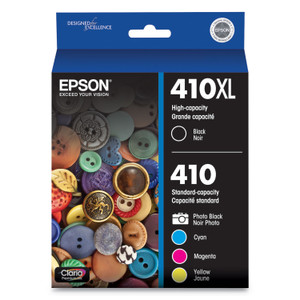 Epson T410XL-BCS (410XL) Claria High-Yield Ink, 650 Page-Yield, Black/Cyan/Magenta/Yellow View Product Image