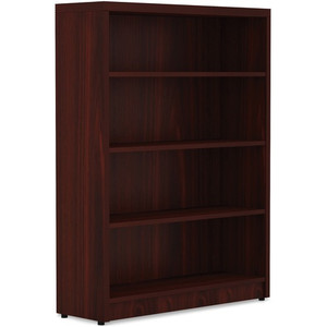 Lorell Chateau Series Bookshelf - x 1.5" Thickness Top, 48.5" Height x 36" Width x 11.6" Depth Bookshelf - 4 Shelve(s) - Reeded Edge - Material: P2 Particleboard - Finish: Mahogany Product Image 