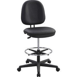 Lorell Contoured Back Stool - Vinyl, Plastic Seat Material - Vinyl, Plastic Back Material - 5-star Base - Black Product Image 