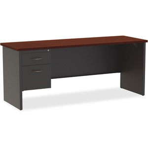 Lorell Fortress Modular Series Left-pedestal Credenza - 72" Width x 24" Depth, x 1.1" Thickness Top - 2 x Box, File Drawer(s) - Single Pedestal on Left Side - Material: Steel - Finish: Mahogany Laminate, Charcoal Product Image 