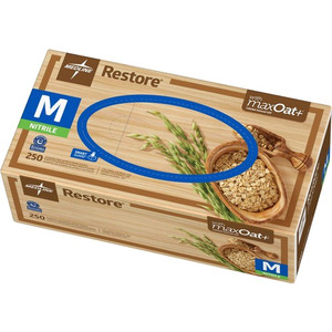 Medline Restore Nitrile Exam Gloves with Oatmeal - 9.50" Glove Length - Medium Size - For Right/Left Hand - Off White - Latex-free, Allergen-free, Textured Fingertip, Non-sterile Product Image 