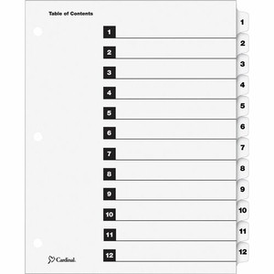 Cardinal OneStep Numbered Index System - 12 x Divider(s) - Printed Tab(s) - Digit - 1-12 - 12 Tab(s)/Set Product Image 