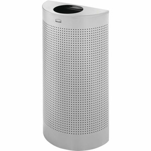 Rubbermaid Commercial Half Round Metallic Waste Receptacle - 12 gal Capacity - Semicircular - 32" Height x 18" Width x 9" Depth x 7" Diameter - Steel - Silver Product Image 