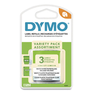 DYMO LetraTag Paper/Plastic Label Tape Value Pack, 0.5" x 13 ft, Assorted, 3/Pack View Product Image