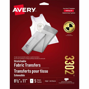 Avery Stretchable T-Shirt Transfers - Letter - 8 1/2" x 11" - Matte - Crack Resistant, Fade Resistant, Washable - Clear Product Image 
