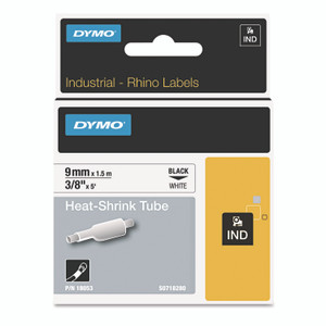 DYMO Rhino Heat Shrink Tubes Industrial Label Tape, 0.37" x 5 ft, White/Black Print View Product Image