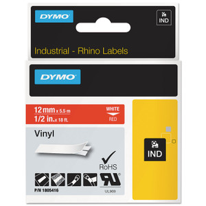 DYMO Rhino Permanent Vinyl Industrial Label Tape, 0.5" x 18 ft, Red/White Print View Product Image