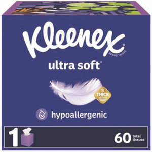 Kleenex Ultra Soft Facial Tissue, 3-Ply, White, 60 Sheets/Box, 18 Boxes/Carton Product Image 