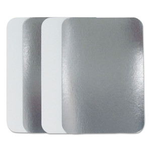 Durable Packaging Flat Board Lids, For 1.5 lb Oblong Pans, Silver, Paper, 500 /Carton (DPKL245500) View Product Image