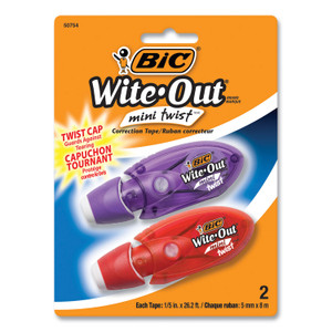 BIC Wite-Out Mini Twist Correction Tape, Non-Refillable, Blue/Fuchsia Applicators 0.2" x 314", 2/Pack View Product Image