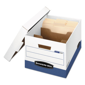 Bankers Box R-KIVE Heavy-Duty Storage Boxes with Dividers, Letter/Legal Files, 12.75" x 16.5" x 10.38", White/Blue, 12/Carton (FEL0083601) View Product Image