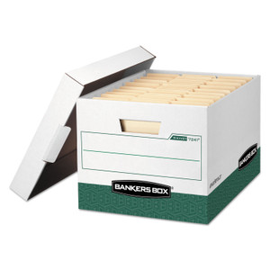 Bankers Box R-KIVE Heavy-Duty Storage Boxes, Letter/Legal Files, 12.75" x 16.5" x 10.38", White/Green, 12/Carton (FEL07241) View Product Image