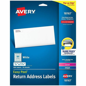 Avery Laser & Inkjet Return Address Labels - 1/2" Width x 1 3/4" Length - Permanent Adhesive - Rectangle - Inkjet, Laser - Matte White Product Image 