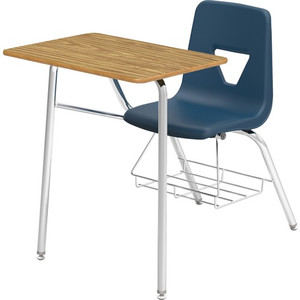 Lorell Student Chair/Desk Combo Desks - Medium Oak Rectangle, High Pressure Laminate (HPL) Top - Four Leg Base - 4 Legs - 24" Table Top Width x 18" Table Top Depth - 31" Height Product Image 