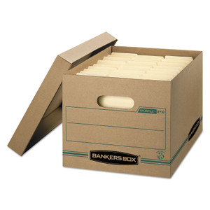 Bankers Box STOR/FILE Basic-Duty Storage Boxes, Letter/Legal Files, 12.5" x 16.25" x 10.5", Kraft/Green, 12/Carton View Product Image