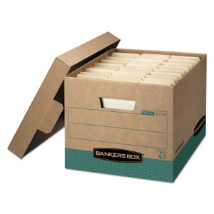 Bankers Box R-KIVE Heavy-Duty Storage Boxes, Letter/Legal Files, 12.75" x 16.5" x 10.38", Kraft/Green, 12/Carton (FEL12775) View Product Image