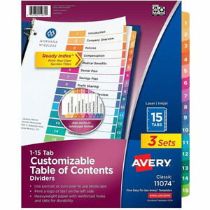 Avery Ready Index Custom TOC Binder Dividers - 45 x Divider(s) - 1-15 - 15 Tab(s)/Set - 8.5" Divider Width x 11" Divider Length - 3 Hole Punched Product Image 