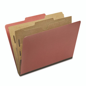 AbilityOne 7530016006976, SKILCRAFT Pocket Classification Folder, 2" Expansion, 2 Dividers, 6 Fasteners, Legal Size, Earth Red, 10/Box Product Image 