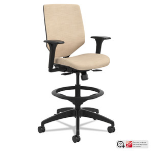 HON Solve Series Upholstered Back Task Stool, Supports Up to 300 lb, 23" to 33" Seat Height, Putty Seat/Back, Black Base (HONSVSU1ACLC22T) Product Image 
