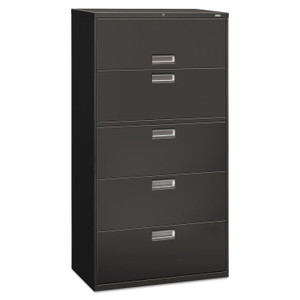 HON Brigade 600 Series Lateral File, 4 Legal/Letter-Size File Drawers, 1 Roll-Out File Shelf, Charcoal, 36" x 18" x 64.25" (HON685LS) View Product Image