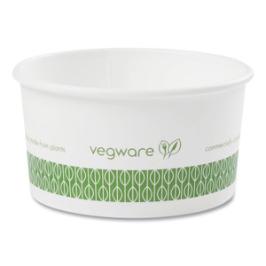 Vegware Soup Containers, Compostable, 6 oz, 3.5" Diameter x 1.7" h, Green/White, Paper, 1,000/Carton Product Image 