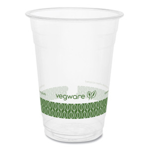 Vegware 96-Series Cold Cup, 16 oz, Plastic, Clear/Green, 1,000/Carton Product Image 
