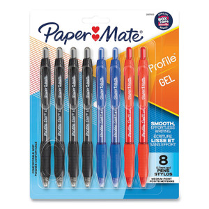Paper Mate Profile Gel Pen, Retractable, Medium 0.7 mm, Assorted Ink and Barrel Colors, 8/Pack Product Image 