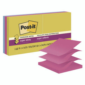 Post-it Pop-up Notes Super Sticky Pop-Up Notes Summer Joy Collection Colors, 3" x 3", Assorted Colors, 90 Sheets/Pad, 6 Pads/Pack Product Image 