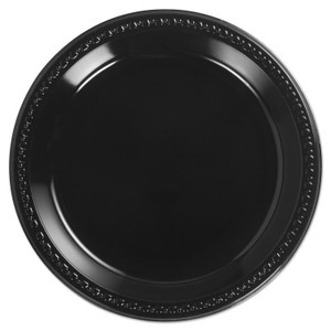 Chinet Heavyweight Plastic Plates, 10.25" dia, Black, 125/Pack, 4 Packs/Carton (HUH81410) View Product Image