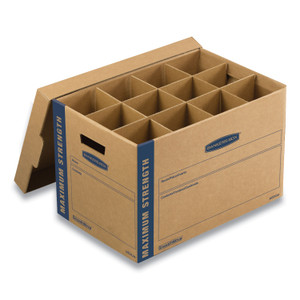Bankers Box SmoothMove Kitchen Moving Kit with Dividers + Foam, Half Slotted Container (HSC), Medium, 12.25" x 18.5" x 12", Brown/Blue View Product Image