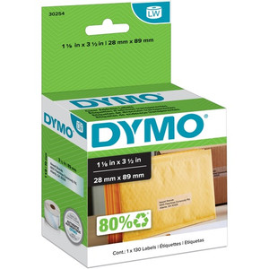 Dymo Clear Address Labels - 1 1/8" Width x 3 1/2" Length - Rectangle - Direct Thermal - Clear - 130 / Roll Product Image 