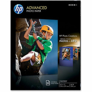 HP Advanced Glossy Photo Paper - Letter - 8 1/2" x 11" - 66 lb Basis Weight - Glossy - Water Resistant, Smear Resistant, Smudge Resistant, Quick Drying Product Image 