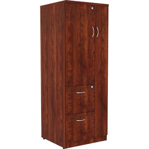 Lorell Essentials Series Tall Storage Cabinet - 65.6" Height x 23.6" Width x 23.6" Depth Cabinet, x 0.5" Length Compartment - 2 x Storage Drawer(s) - 1 Door(s) - Finish: Cherry, Laminate Product Image 