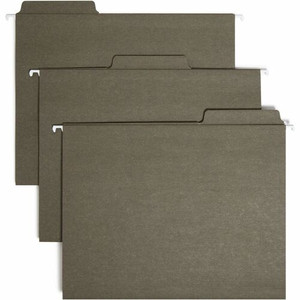 Smead FasTab 1/3 Tab Cut Letter Recycled Hanging Folder - 8 1/2" x 11" - Top Tab Location - Assorted Tab Position - 11 pt. - Standard Green Product Image 