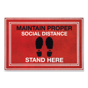 Apache Mills Message Floor Mats, 24 x 36, Red/Black, "Maintain Social Distance Stand Here" View Product Image