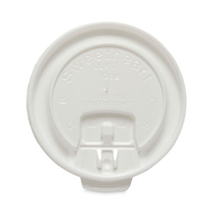 SOLO Lift Back and Lock Tab Cup Lids for Foam Cups, Fits 10 oz Solo Trophy Hot/Cold Drink Cups, Plastic, White, 2,000/Carton Product Image 