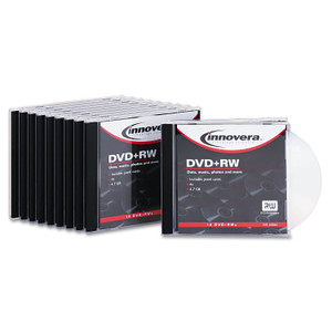 Innovera DVD+RW Rewritable Disc, 4.7 GB, 4x, Slim Jewel Case, Silver, 10/Pack IVR46846 Product Image 