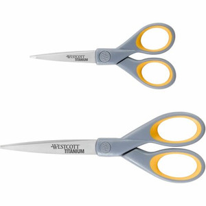 Westcott Titanium Bonded Scissors Set - Straight-left/right - Titanium - Pointed Tip - Yellow - 2 / Pack - (ACM13824) Product Image 