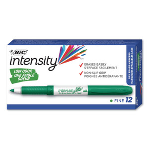 BIC Intensity Low Odor Fine Point Dry Erase Marker, Fine Bullet Tip, Green, Dozen Product Image 