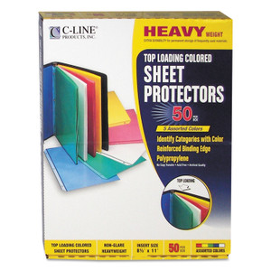 C-Line Colored Polypropylene Sheet Protectors, Assorted Colors, 2", 11 x 8.5, 50/Box Product Image 