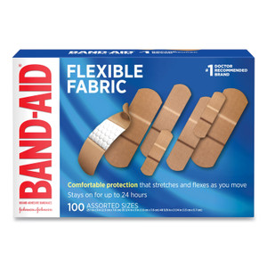 BAND-AID Flexible Fabric Adhesive Bandages, Assorted, 100/Box Product Image 