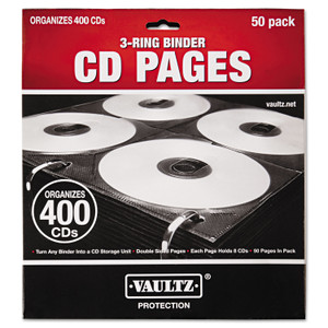 Vaultz Two-Sided CD Refill Pages for Three-Ring Binder, 8 Disc Capacity, Clear/Black, 50/Pack Product Image 