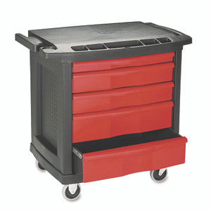 Rubbermaid Commercial Five-Drawer Mobile Workcenter, 32.63w x 19.9d x 33.5h, Black Plastic Top Product Image 