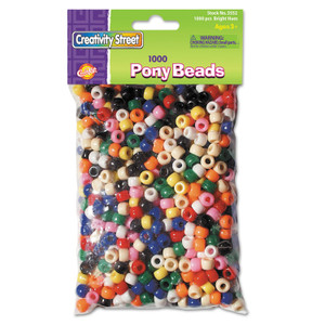Creativity Street Pony Beads, Plastic, 6 mm x 9 mm, Assorted Primary Colors, 1,000/Set Product Image 