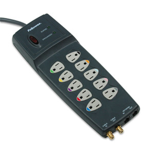 Fellowes Power Guard Surge Protector, 10 AC Outlets, 10 ft Cord, 3,300 J, Graphite Gray Product Image 