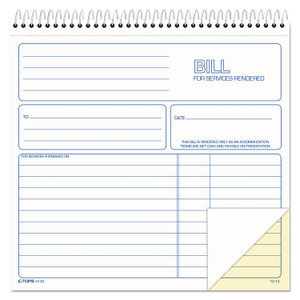 TOPS Bill for Services Rendered Book, Two-Part Carbonless, 8.5 x 7.75, 50 Forms Total Product Image 
