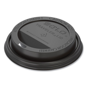 SOLO Traveler Cappuccino Style Dome Lid, Fits 10 oz to 24 oz Hot Cups, Plastic, Black, 100/Sleeve, 10 Sleeves/Carton Product Image 