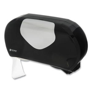 San Jamar Twin 9" Jumbo Bath Tissue Dispenser, Summit, 20.07 x 5.88 x 11.9, Black/Faux Stainless Steel Product Image 